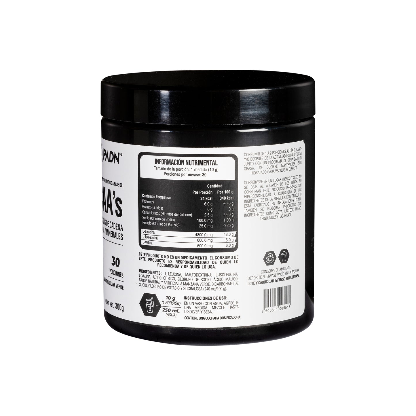 PADN BCAA 300gr Sabor Manzana Verde Manzana Verde
