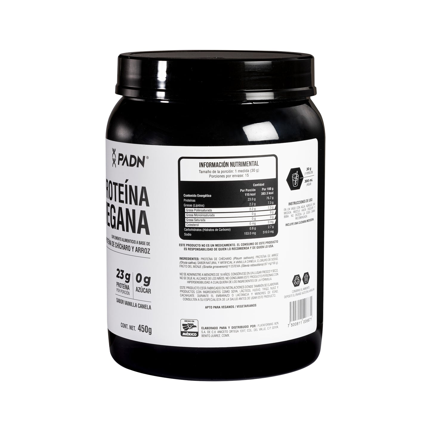 Proteína Vegana Sabor Vainilla Canela 450gr PADN Vainilla/canela
