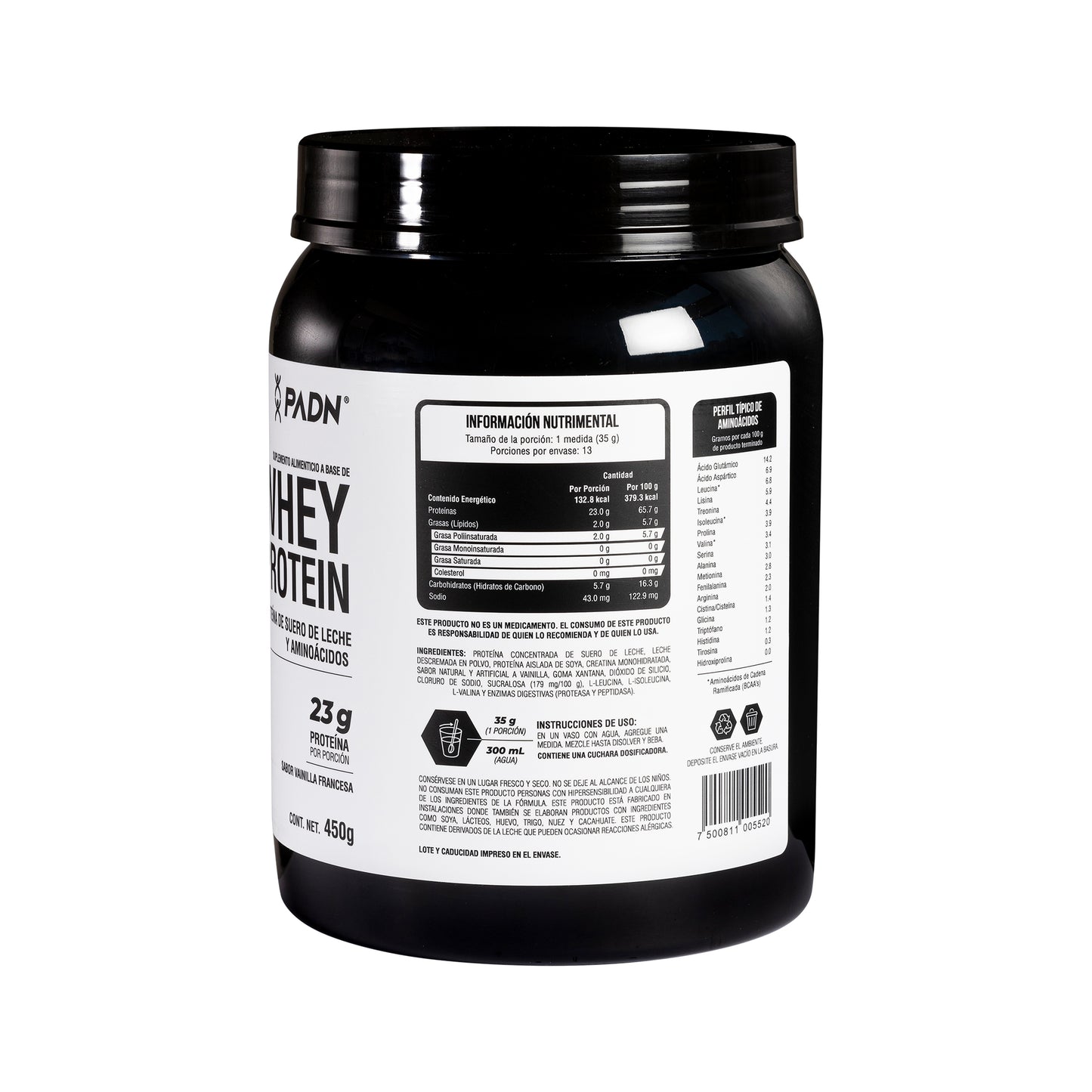 Proteína 100% Whey 450g Sabor Vainilla PADN Vainilla Francesa