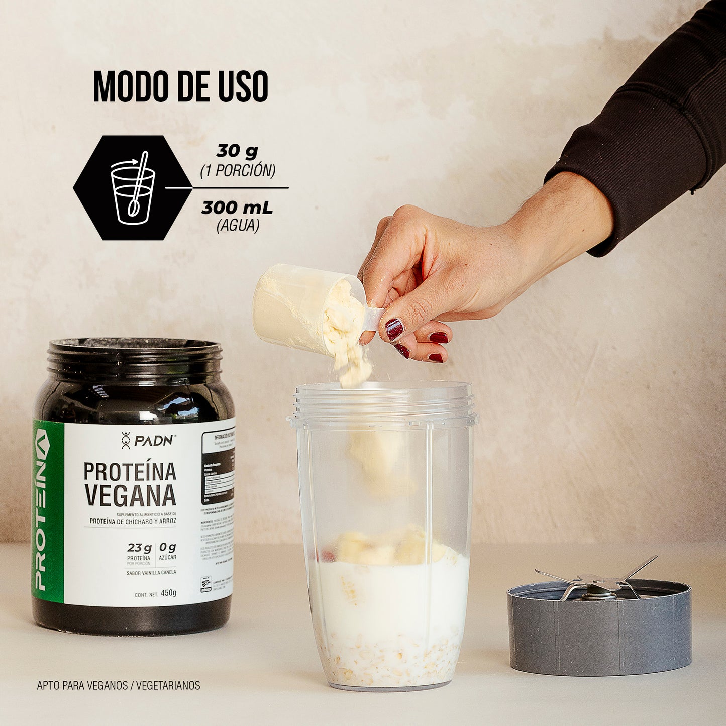 Proteína Vegana Sabor Vainilla Canela 450gr PADN Vainilla/canela
