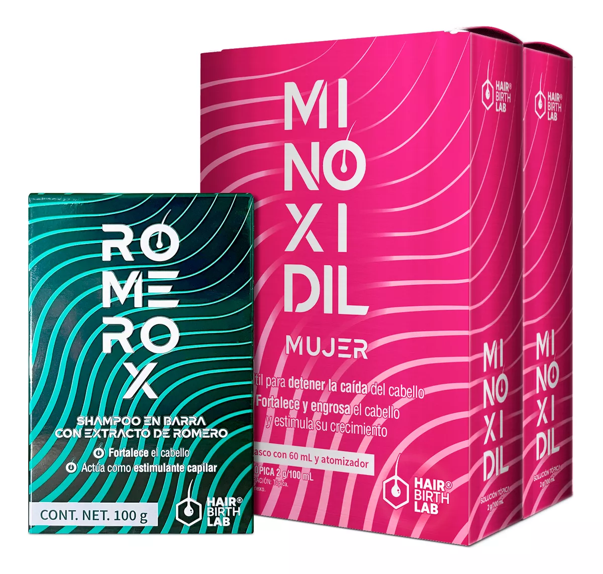 Minoxidil Mujer 2 Pack + Shampoo Anticaída Romerox