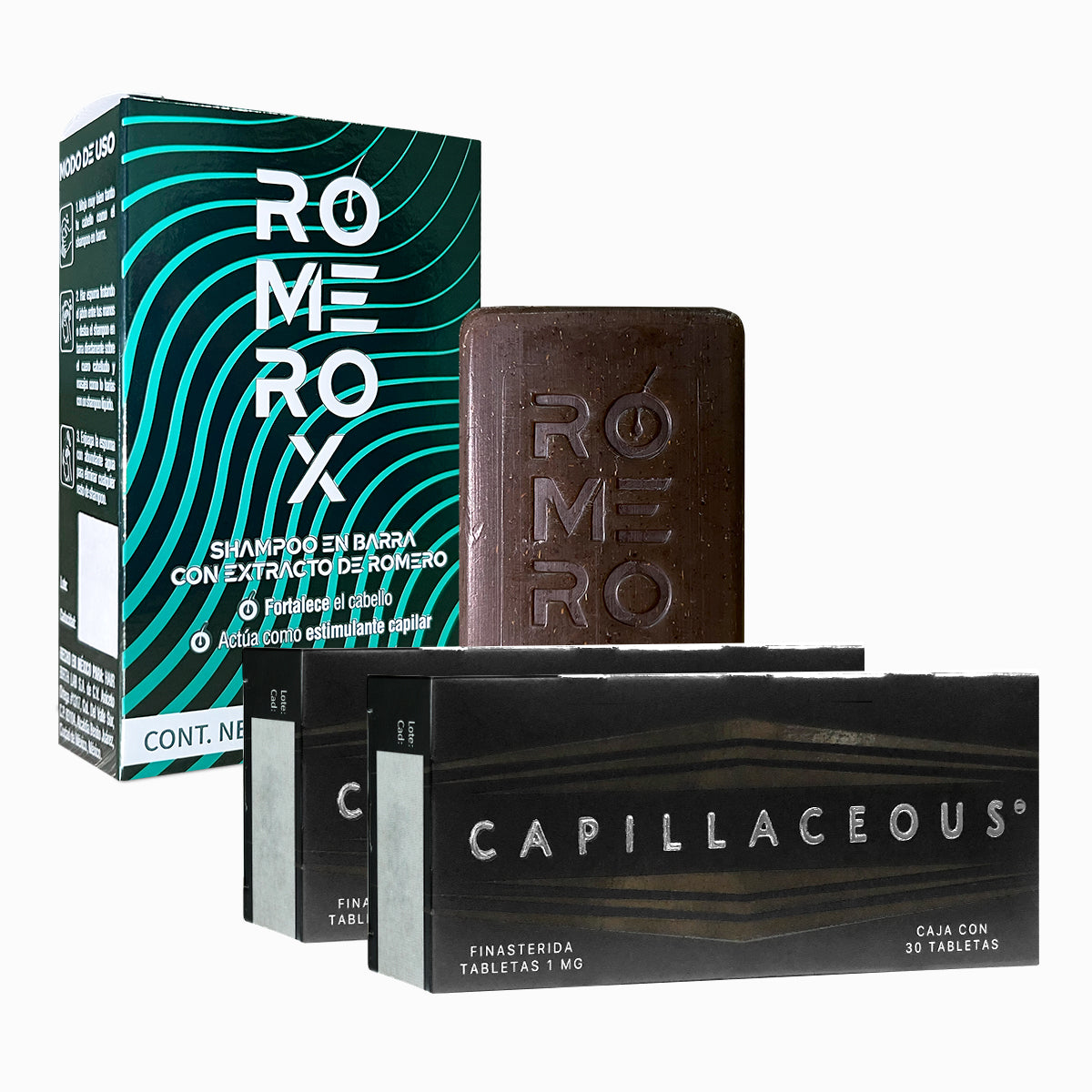 Kit Shampoo Anticaída Romerox + Finasterida 1 Mg 60 Tabletas Capillaceous