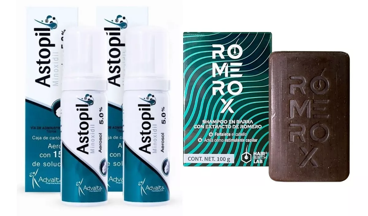 Shampoo Anticaída Romerox + Astopil Minoxidil 5% 15g 2pack