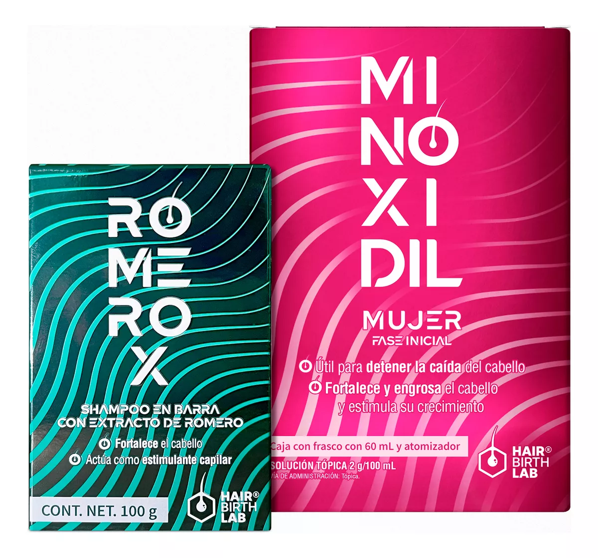 Minoxidil Mujer Hair Birth Lab + Shampoo Anticaída Romerox